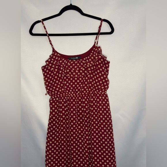 Burgandy & Tan polka dot mini dress / size medium by Forever 21 - Picture 1 of 8